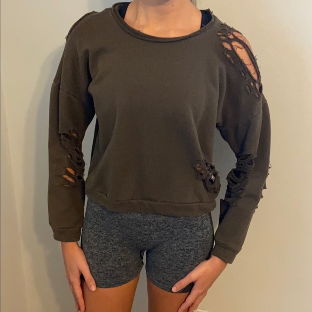 OD green destroyed pullover sweatshirt